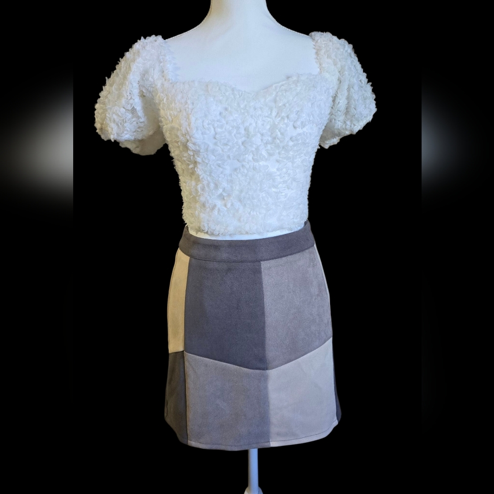 Persona Gray and Cream Patchwork Pencil Skirt